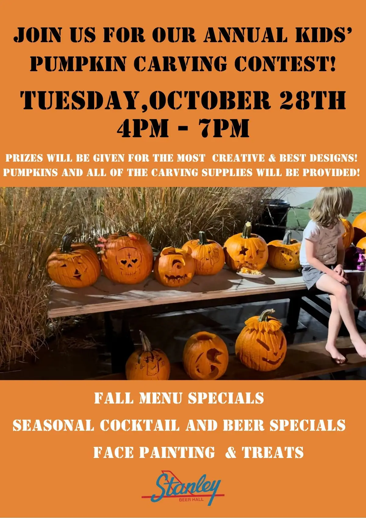 Annual Kid's Pumpkin Carving Contest at Stanley Beer Hall